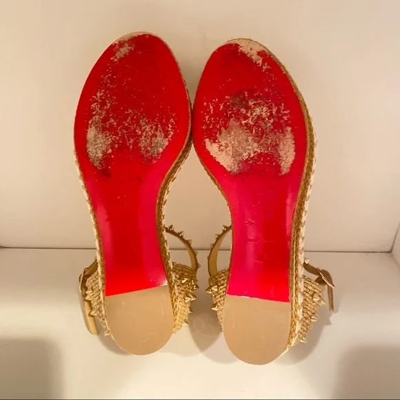 ❤️ Sold Christian louboutin Madmonica Espadrilles Wedge Sandals Spike Gold - Picture 2 of 14